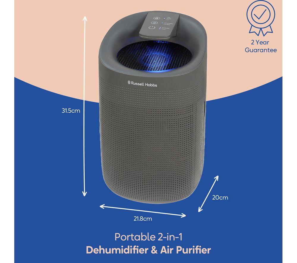 RUSSELL HOBBS Fresh Air Pro Portable Dehumidifier & Air Purifier - Grey image number 3 of 8