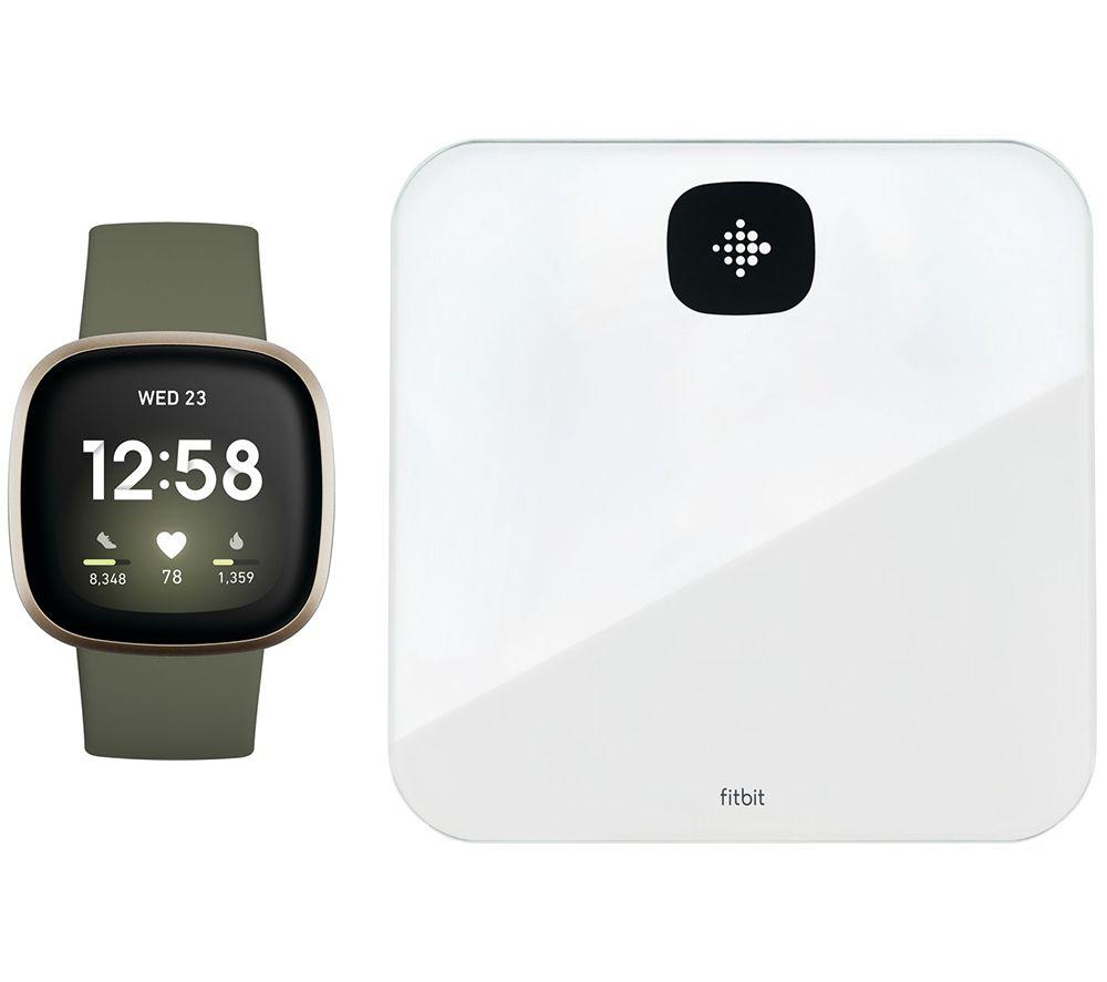 Fitbit Versa 3 & White Aria Air Smart Scale Bundle - Soft Gold & Olive