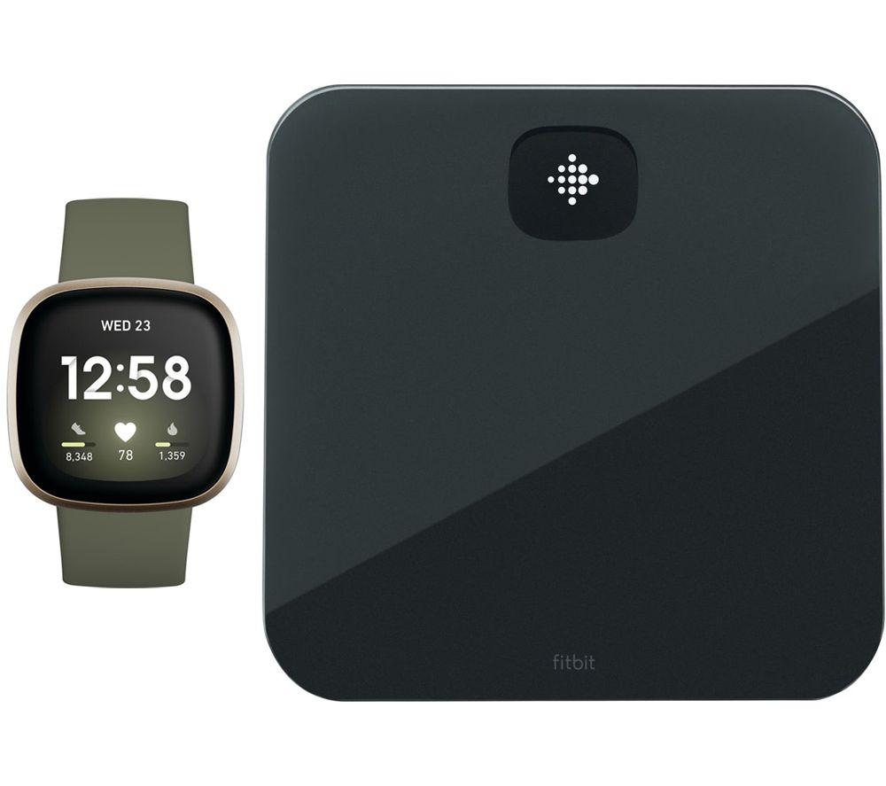 Fitbit Versa 3 & Black Aria Air Smart Scale Bundle - Soft Gold & Olive