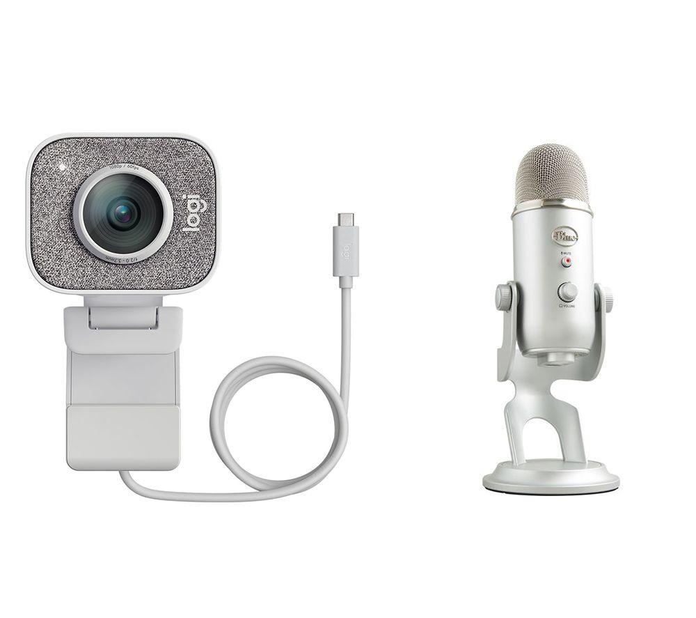 Logitech StreamCam Full HD USB-C Webcam & Yeti Professional USB Microphone Bundle - White & Silver