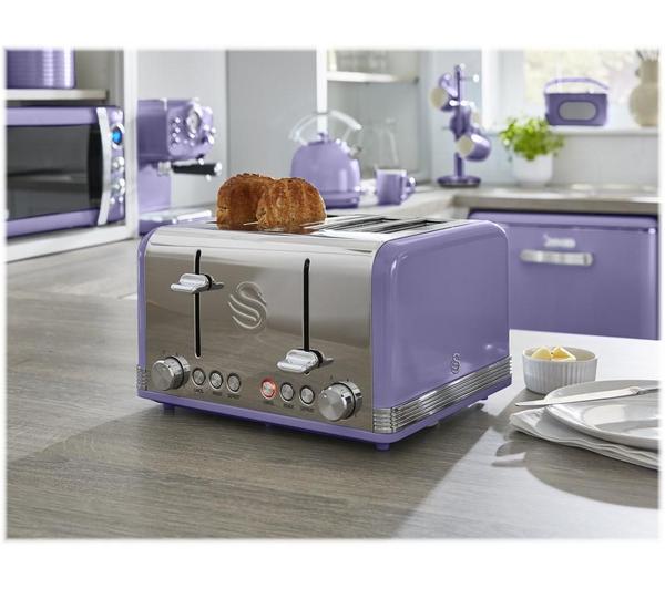 Independent Browning Controls ST19020PURN Swan 1600W 4 Slice Retro Toaster Purple Cancel and Reheat Functions Defrost