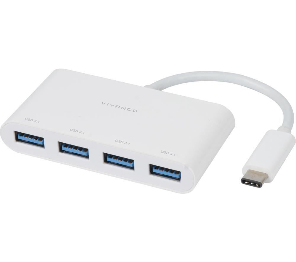 Image of VIVANCO 45384 4-Port USB Type-C Hub - White