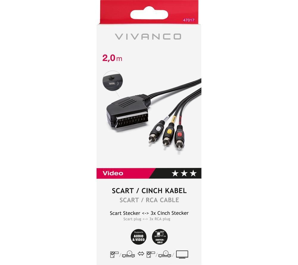 Vivanco 47017 cable EUROCONECTOR 2 m SCART (21-pin) 3 x RCA Negro