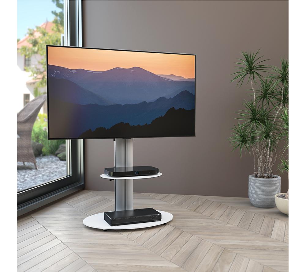 AVF Eno 600 mm TV Stand with Bracket for up to 55" TVs - Silver & White image number 3 of 9