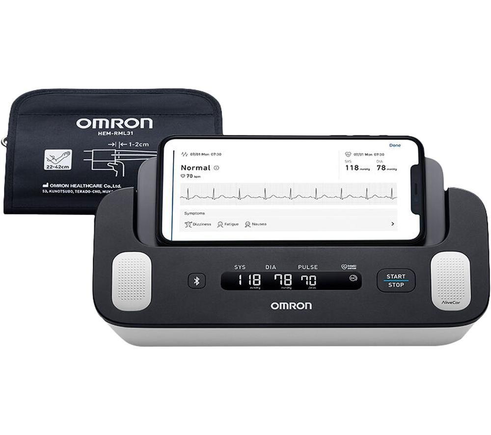 OMRON Complete HEM-7530T-E3 ECG & Smart Blood Pressure Monitor, White,Black