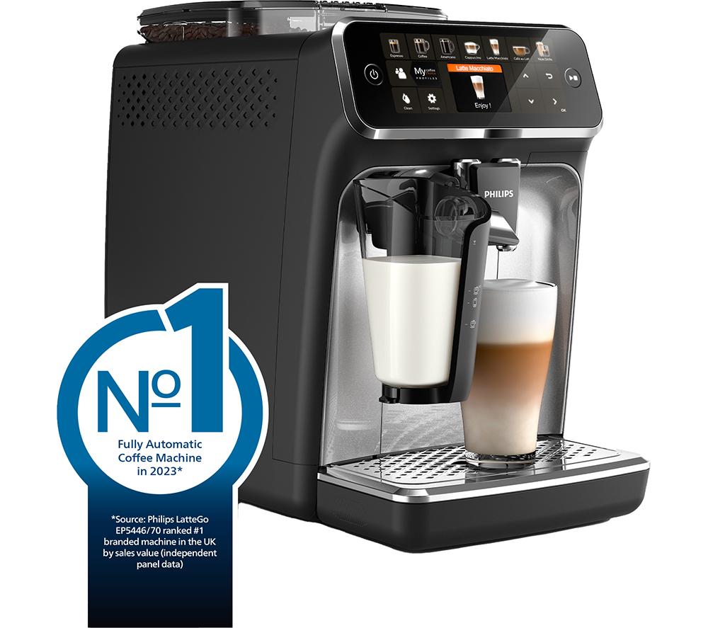 Philips 5400 Series Bean-to-Cup Espresso Machine - LatteGo Milk Frother, 12  Coffee Varieties, 4 User Profiles, Intuitive Display, Silver (EP5446/70) :  : Home & Kitchen