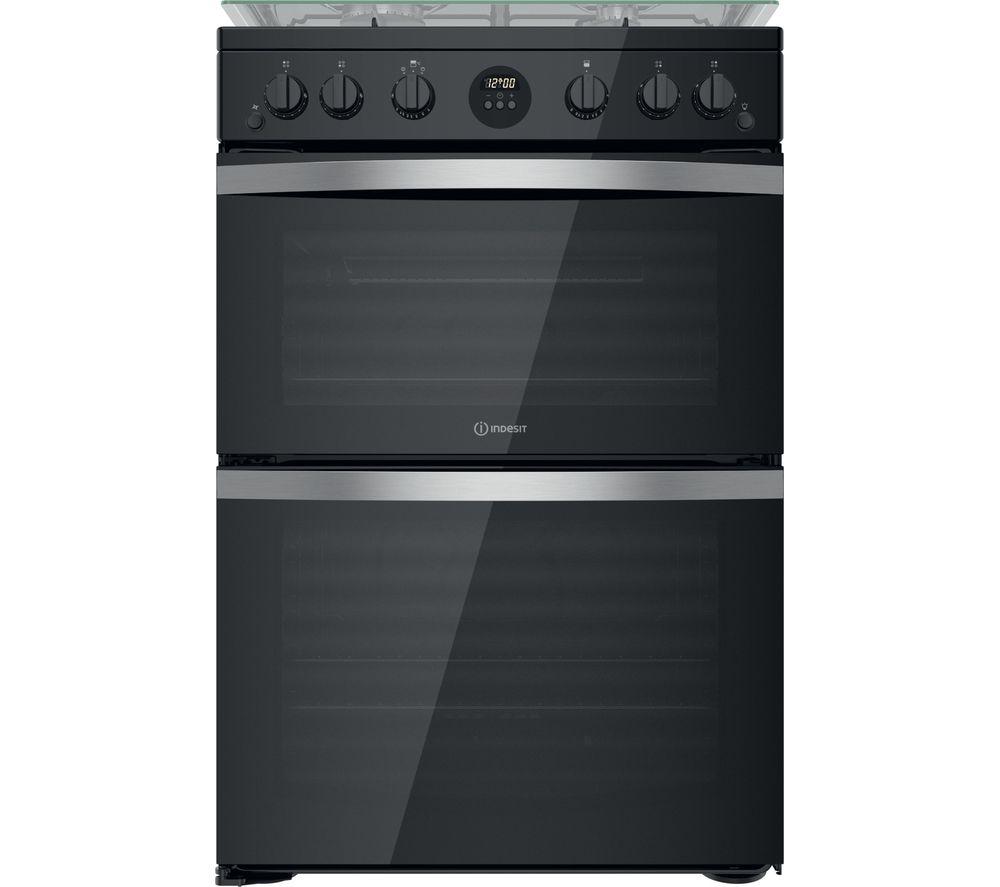 INDESIT Flame Control ID67G0MCB 60 cm Gas Cooker – Black, Black