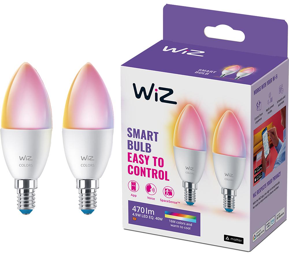 WIZ CONNECTED Colour Smart Candle Light Bulb - E14, Twin Pack