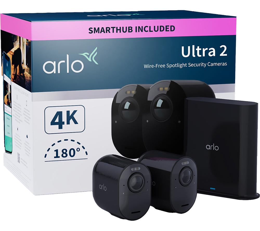 Arlo Ultra 2 Outdoor Smart Home Security Camera CCTV System and FREE Security Mount bundle, 2 Camera kit - black, With Free Trial of Arlo Secure Plan