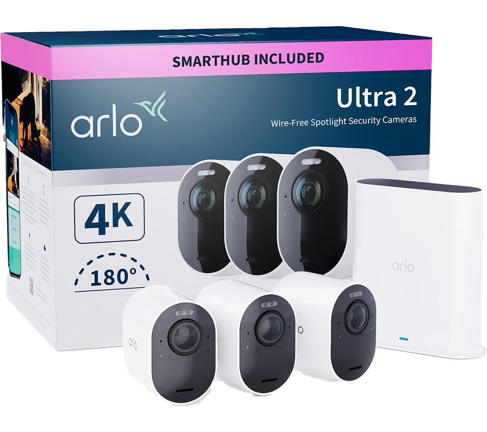 Arlo Ultra 2 Outdoor Smart Home Security Camera CCTV System and FREE Security Mount bundle, 3 Camera kit - white, With Free Trial of Arlo Secure Plan