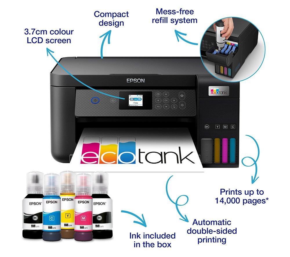 Epson EcoTank ET-2856 Print/Scan/Copy Wi-Fi Ink Tank Printer, With