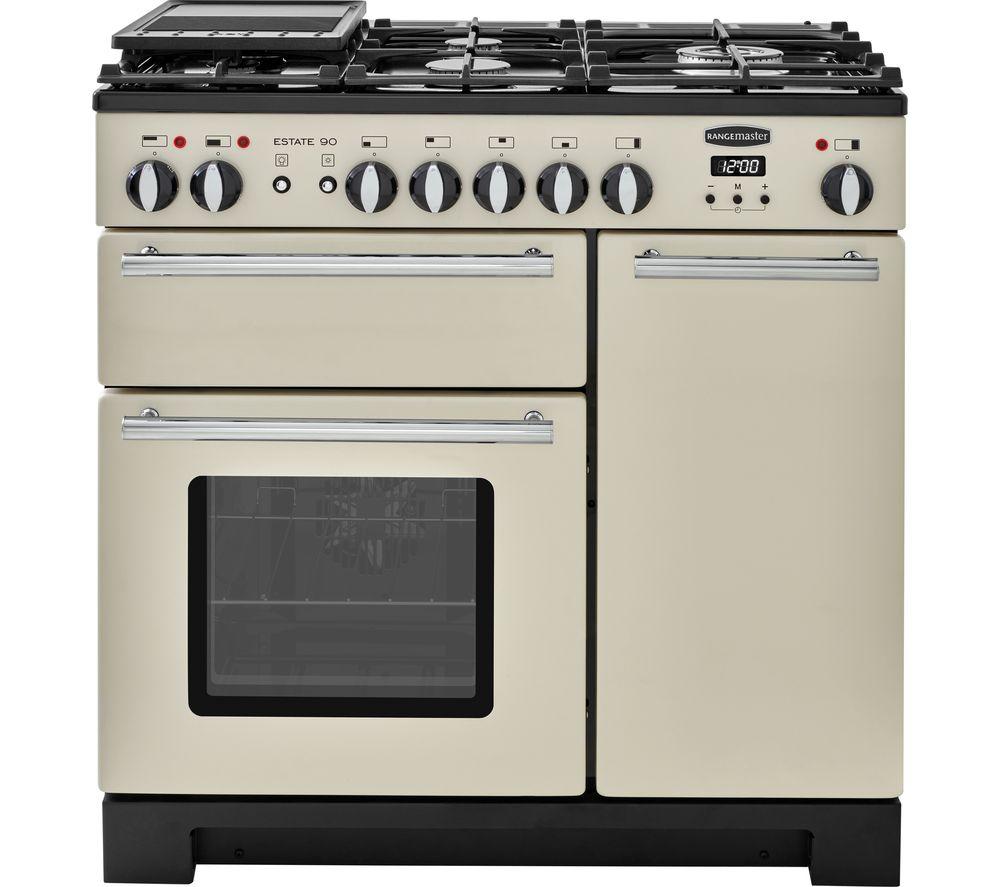 RANGEMASTER Estate 90 EST90DFFIV/C Dual Fuel Range Cooker - Ivory & Chrome
