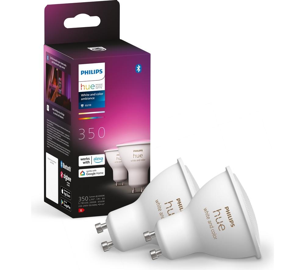 PHILIPS HUE White & Colour Ambiance Bluetooth LED Bulb - GU10, Twin Pack