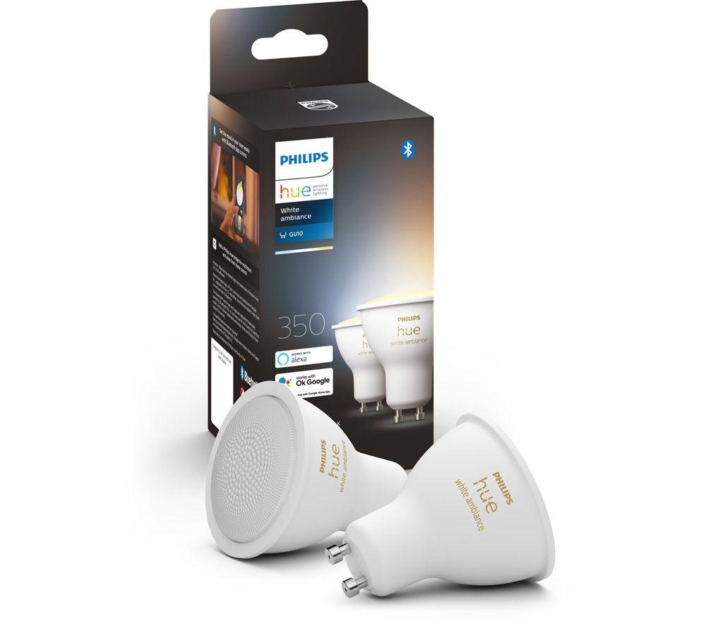 PHILIPS HUE White Ambiance Smart LED Spotlight - GU10, Twin Pack