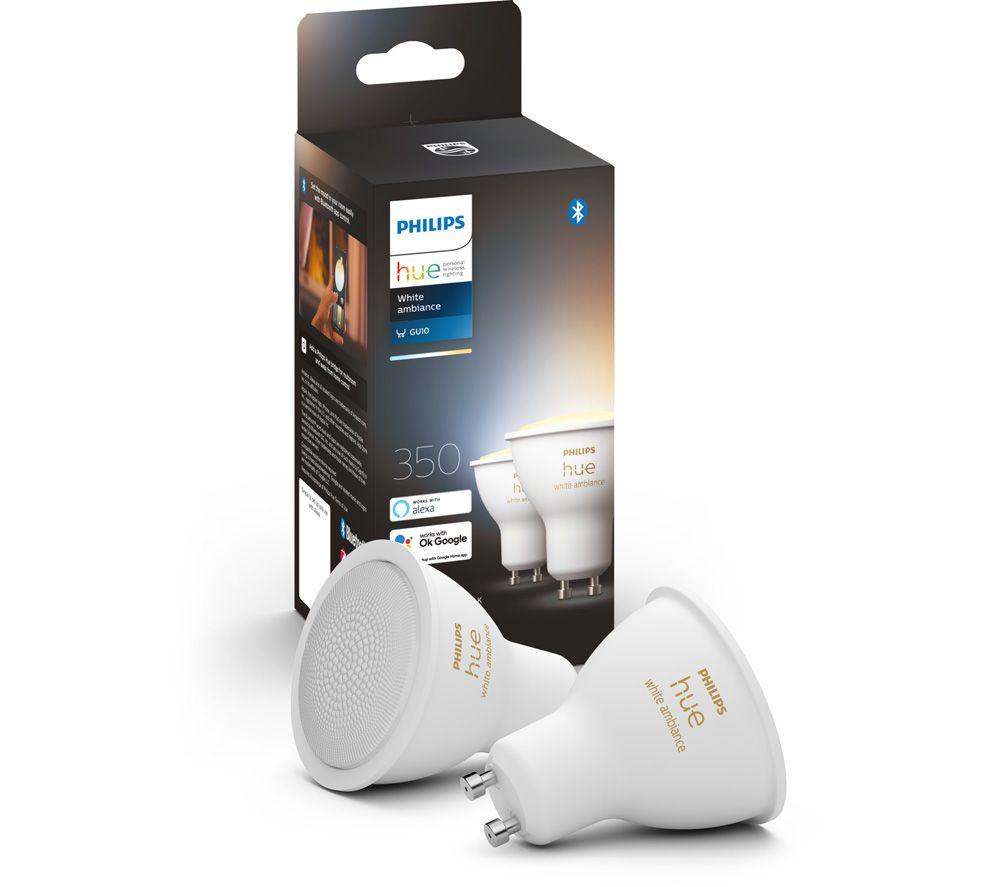 Philips Hue White Ambiance Smart LED Spotlight - GU10, Twin Pack