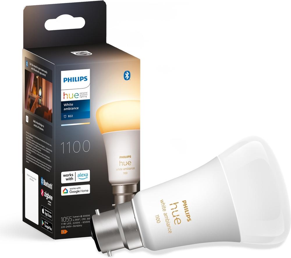 PHILIPS HUE White Ambiance Smart LED Bulb - B22, 1100 Lumens