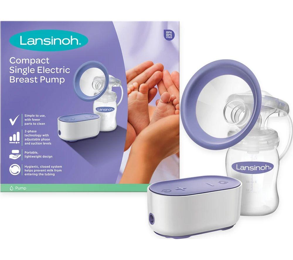 LANSINOH Compact Single Electric Breast Pump - White & Purple
