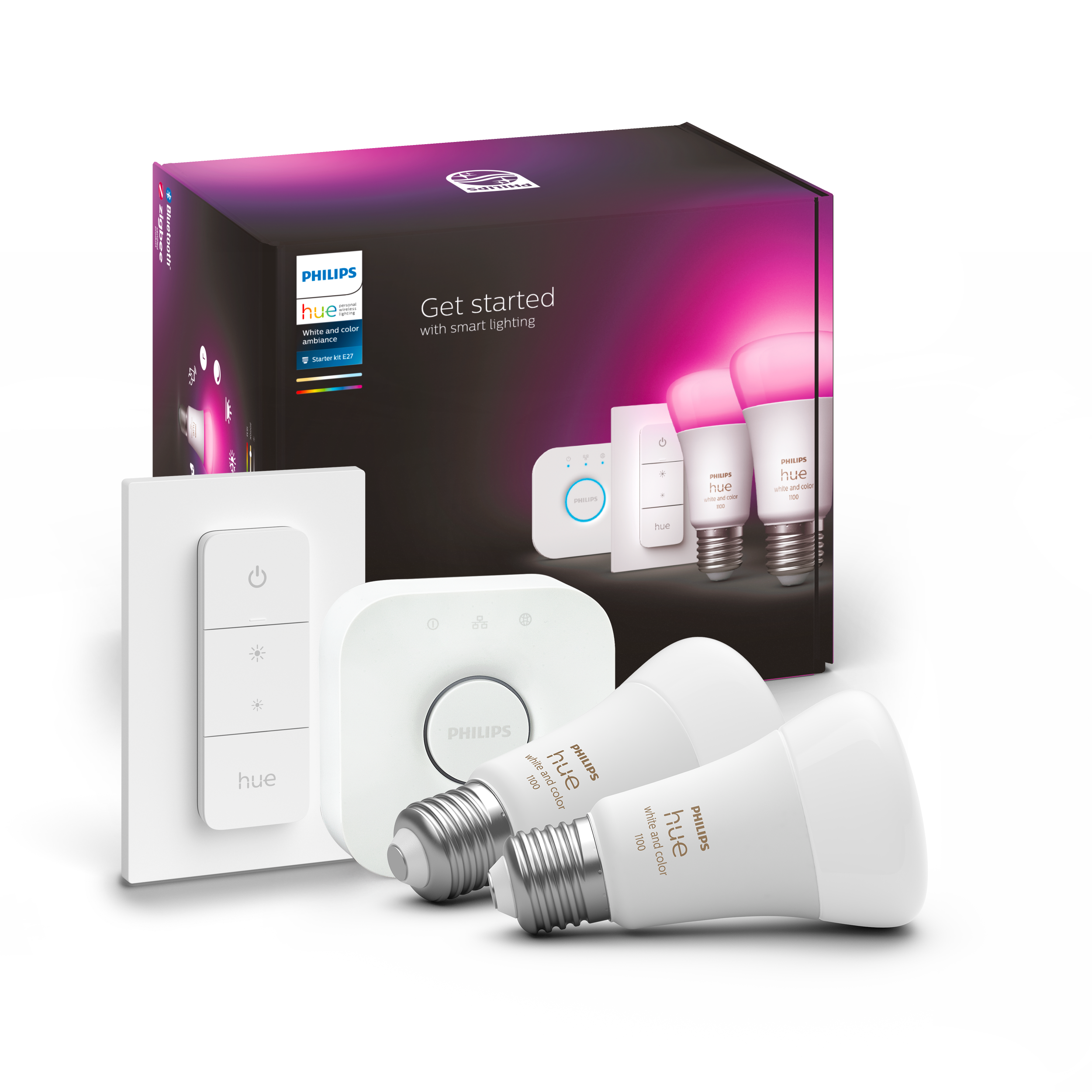 PHILIPS HUE White & Colour Ambiance Smart Lighting Starter Kit with Bridge - E27