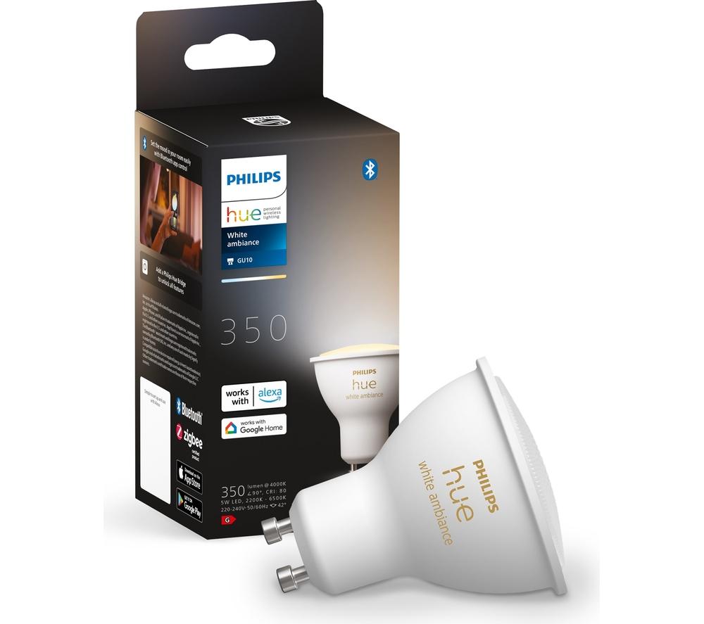 Philips Hue White Ambiance Wireless Lighting LED Light Bulb with Bluetooth,  4.3W GU10 Bulb, Pack of 6