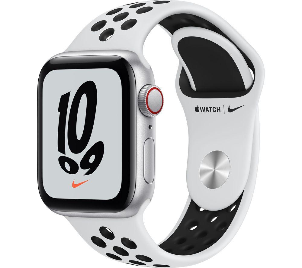 APPLE Watch SE Cellular Silver with Pure Platinum Black Nike Sports Band 40 mm