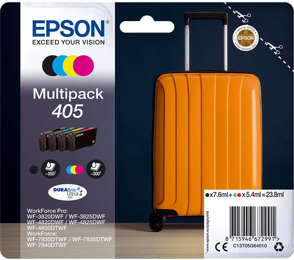 Epson 405 Suitcase Genuine Multipack, 4-colours Ink Cartridges, DURABrite Ultra Ink