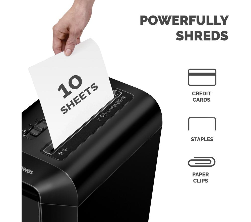 Fellowes LX65 - Trituradora de Papel, Corte en partículas, destruye hasta 10 Hojas, destructora de Papel Uso Personal, Papelera 22L, Nivel de Seguridad DIN-P4, Color Negro