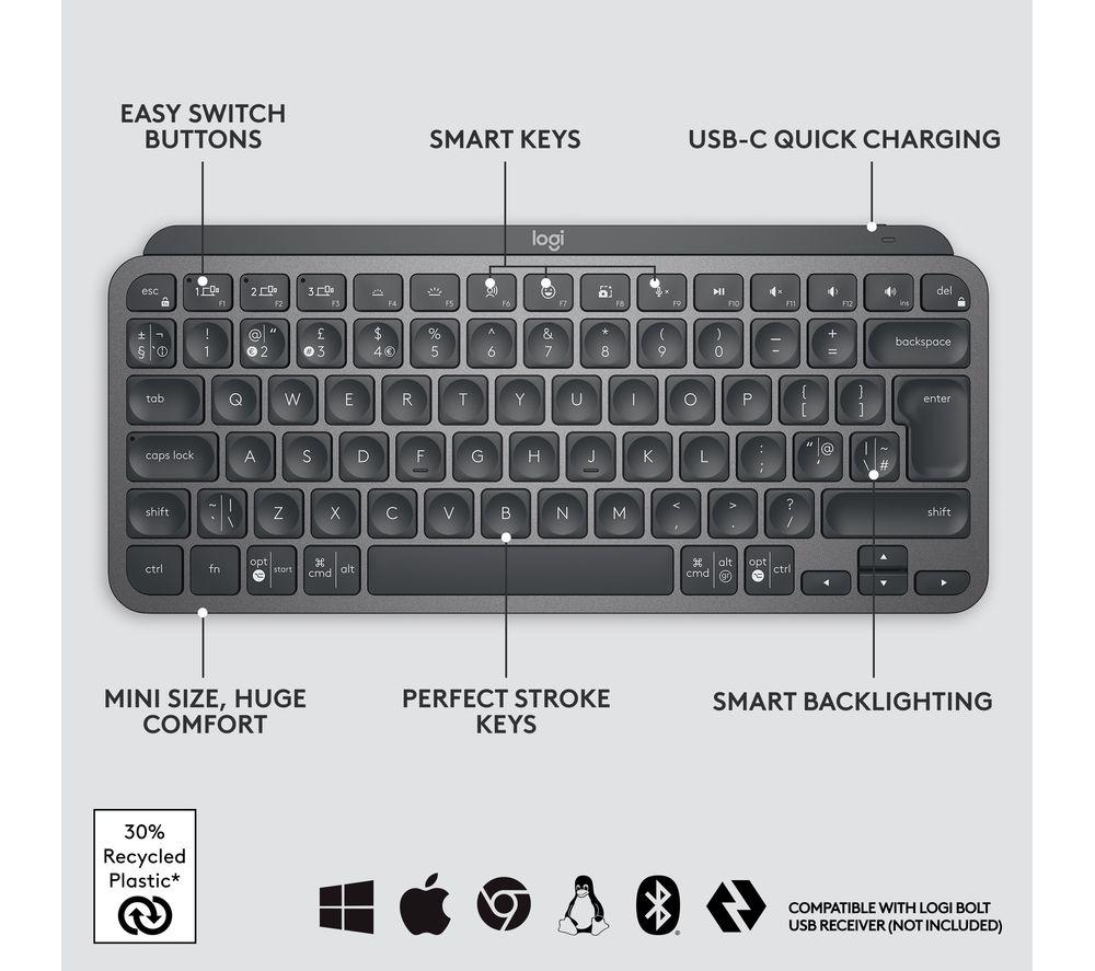 LOGITECH MX Keys Mini Wireless Keyboard - Graphite image number 6 of 12