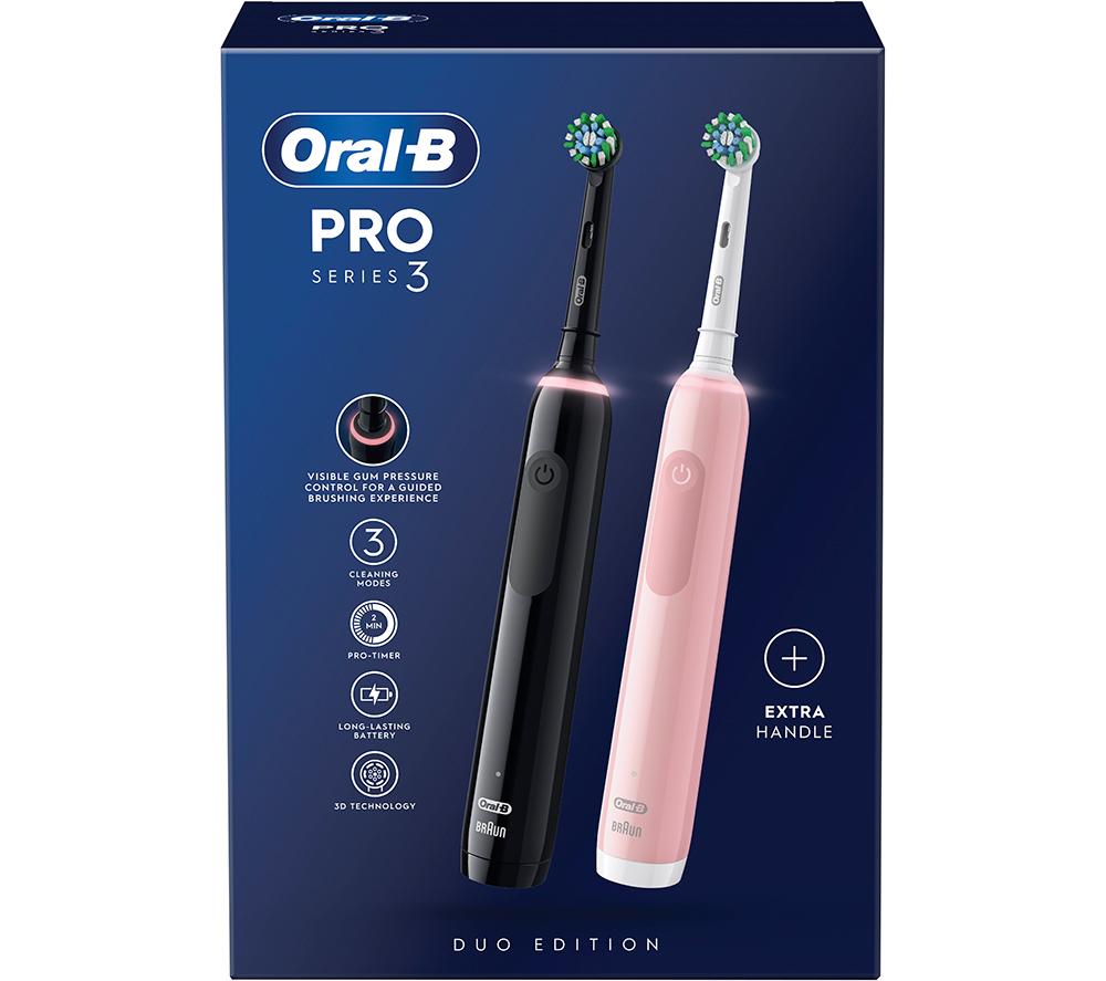 ORAL B Pro 3 3900 Electric Toothbrush - Twin Pack, Pink,Black