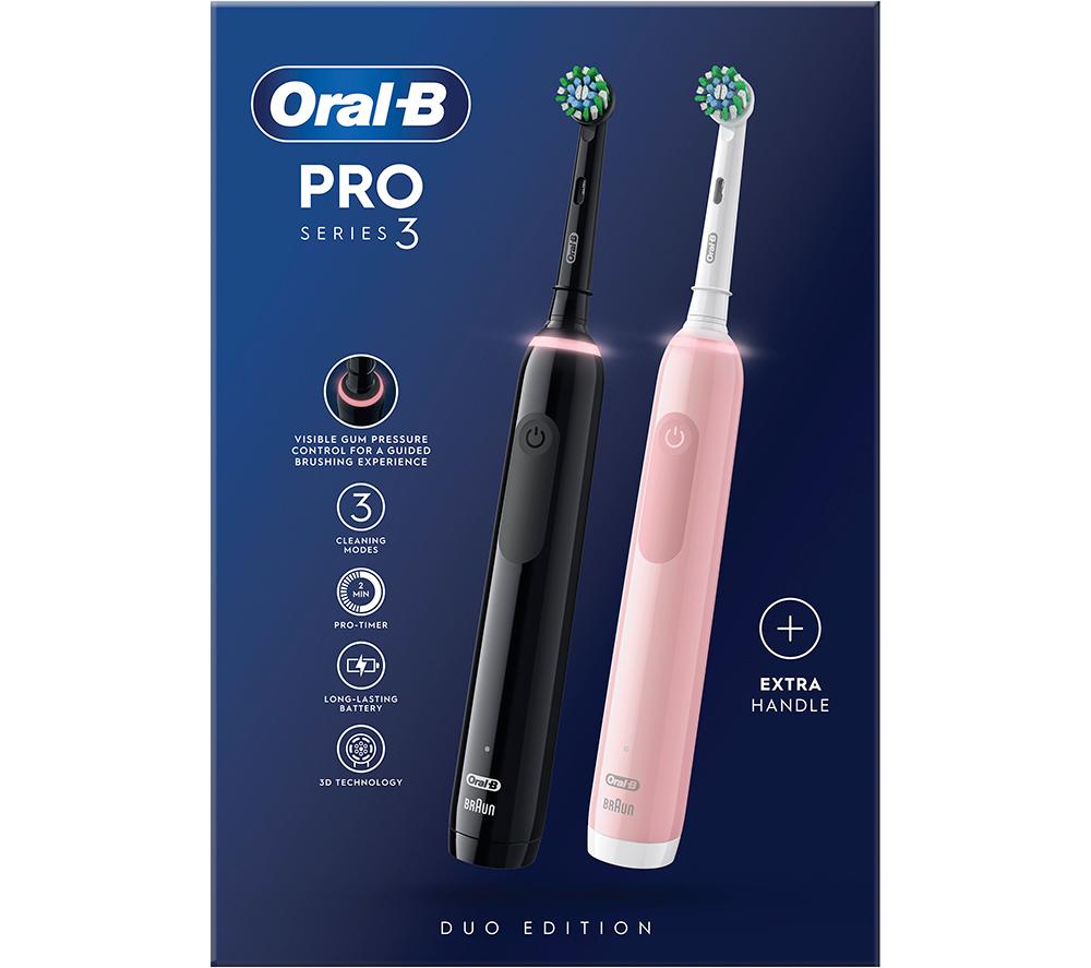 Oral-B Pro 3900 Duo Pack of Two Electric Toothbrushes Black & Pink