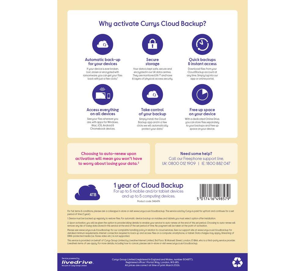 CURRYS' Cloud Backup - 4 TB, 1 year image number 2 of 2