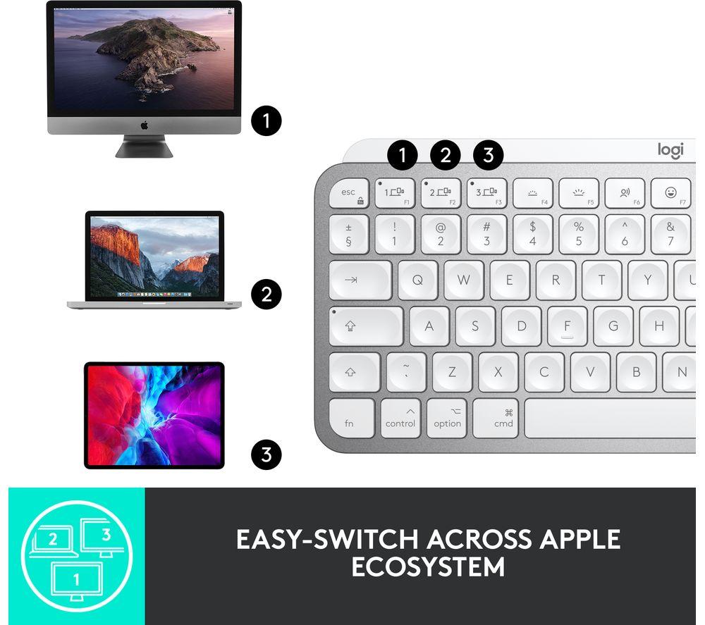 LOGITECH MX Keys Mini for Mac Wireless Keyboard - Pale Grey image number 8 of 12