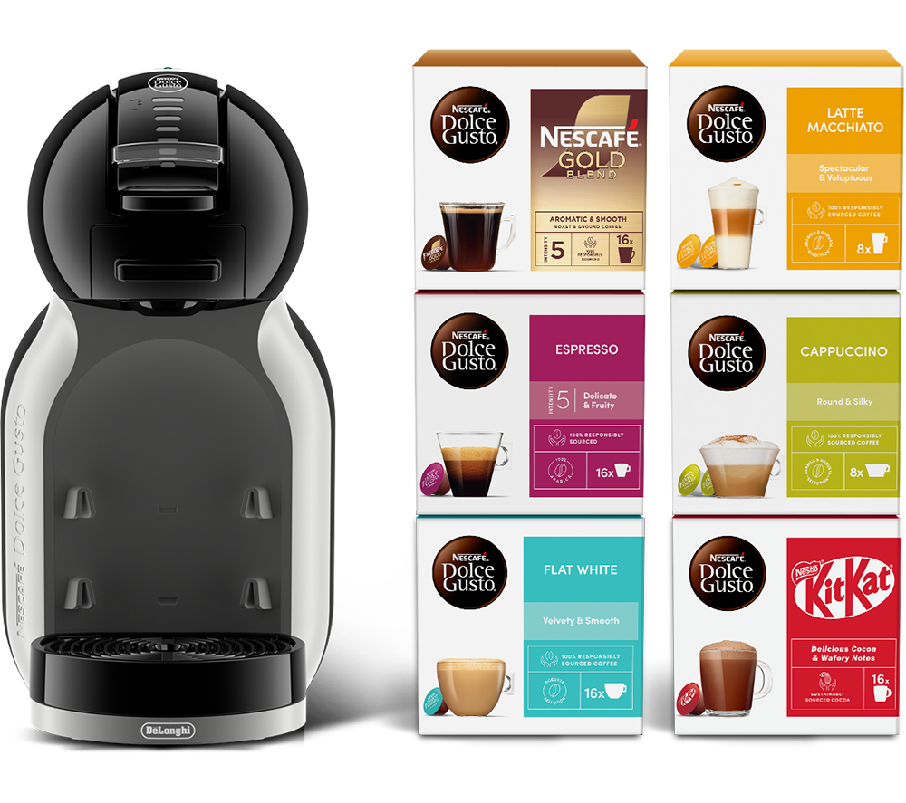 DOLCE GUSTO by DeLonghi EDG155.BG Mini Me Coffee Machine Starter Kit - Grey & Black, Black,Silver/G