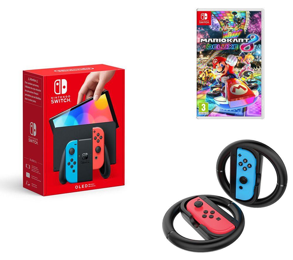 I særdeleshed krølle morgue Buy NINTENDO Switch OLED Neon, Mario Kart 8 Deluxe & Racing Wheels Bundle |  Currys