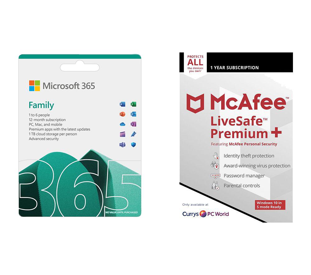 Buy MICROSOFT 365 Family (1 year for 6 users + 3 Months Extra Time) &  LiveSafe Premium (1 year for unlimited devices) Bundle | Currys