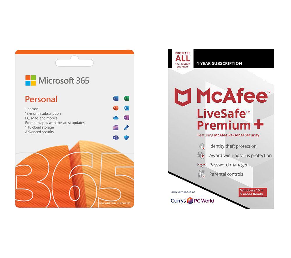 Buy MICROSOFT 365 Personal (1 year for 1 user) & LiveSafe Premium (1 year  for unlimited devices) Bundle | Currys