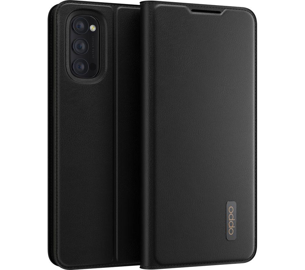 OPPO Official Case Reno4 Pro Wallet Case Flip PU leather and TPU Protective cover with Bracket Function double Card slot Shockproof case - Black