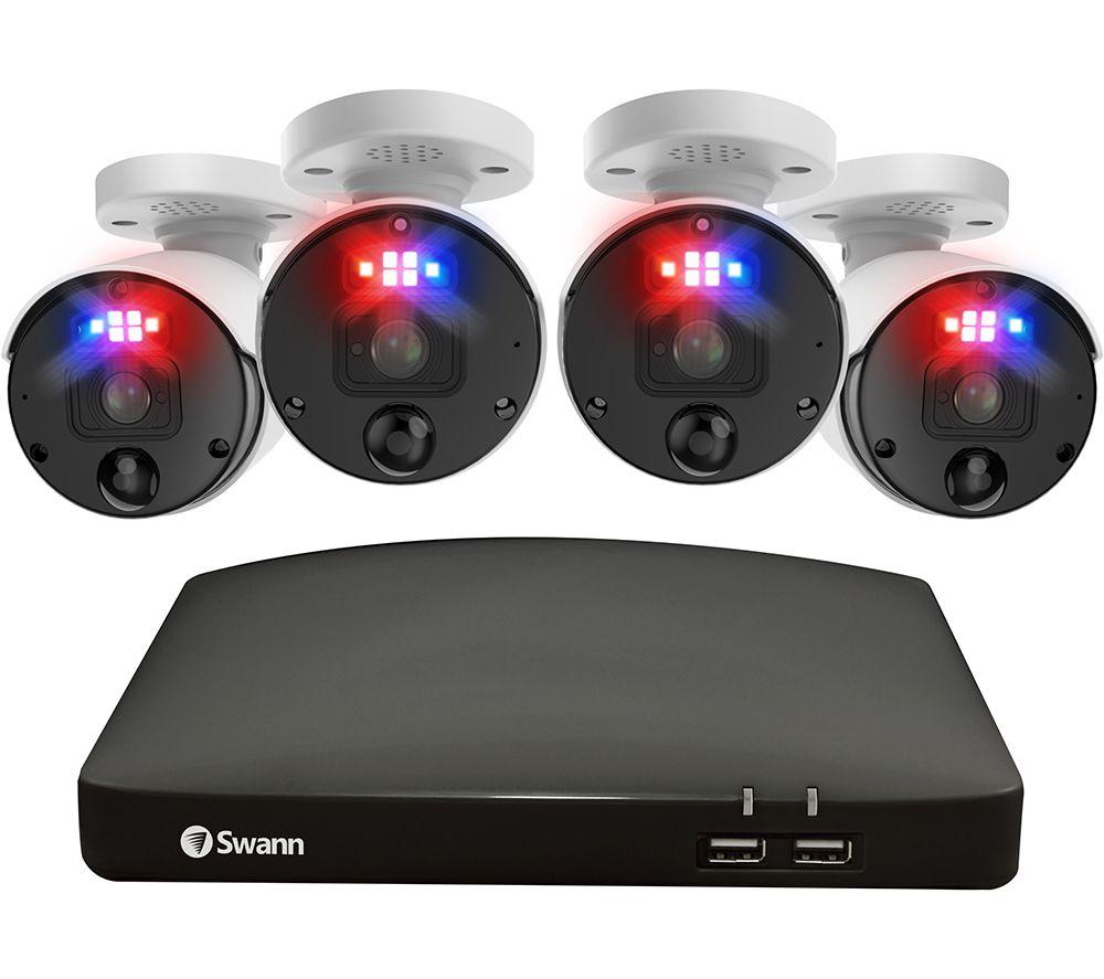 Swann Master-Series NVR Security System with 2TB HDD, 4K HD, 4 Camera 8 Channel, Wired CCTV Outdoor Indoor, PoE, Spotlights, Flashing Lights, Colour Night Vision, Heat Motion Detection, 879904