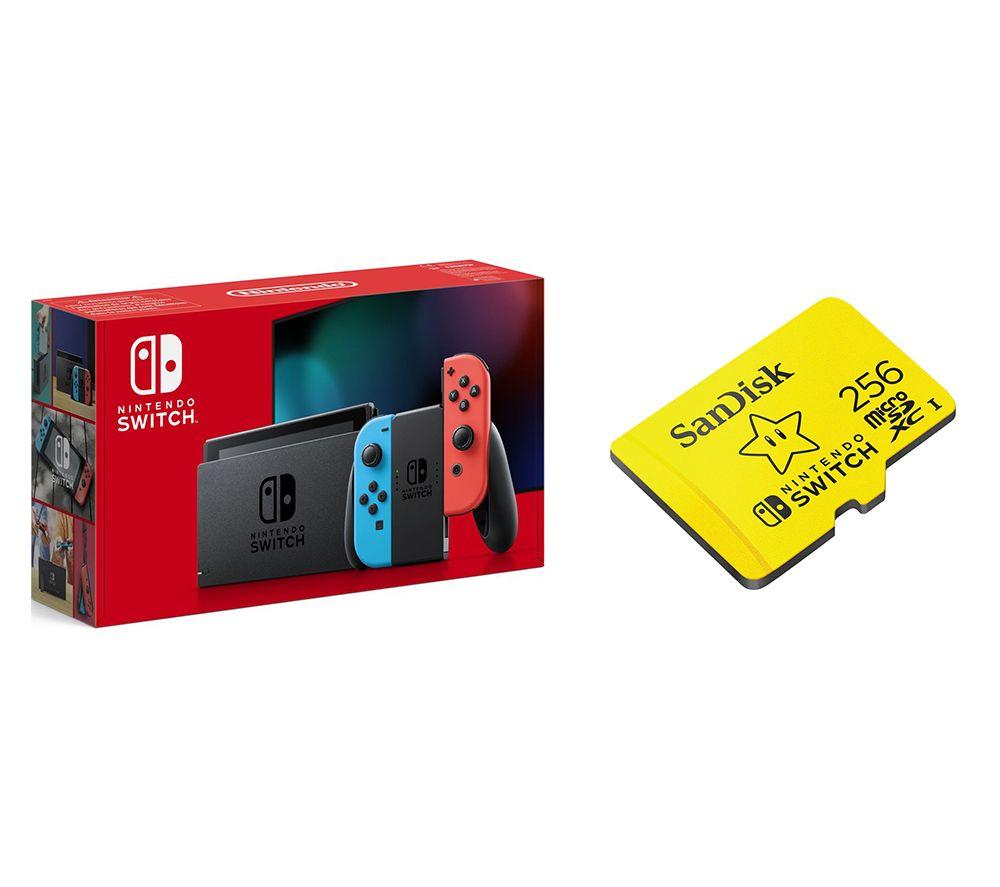 Buy NINTENDO Switch & SanDisk 256 GB Memory Card Bundle Neon Red & Blue Currys