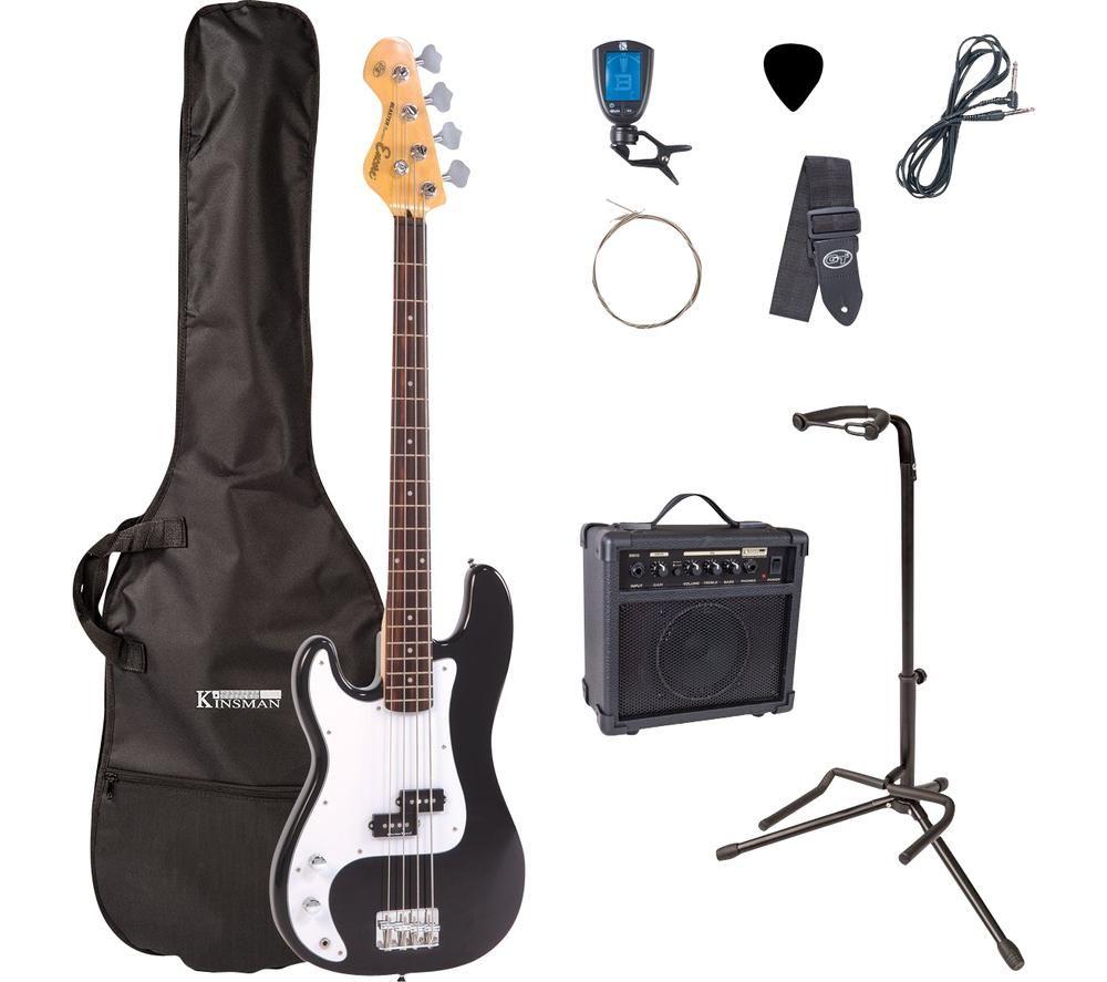 ENCORE Blaster Series E4 Electric Bass Guitar Bundle - Black, Black