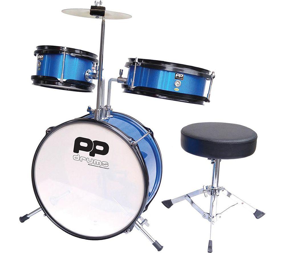 PP DRUMS PP101BL 3 Piece Junior Drum Kit - Blue, Blue