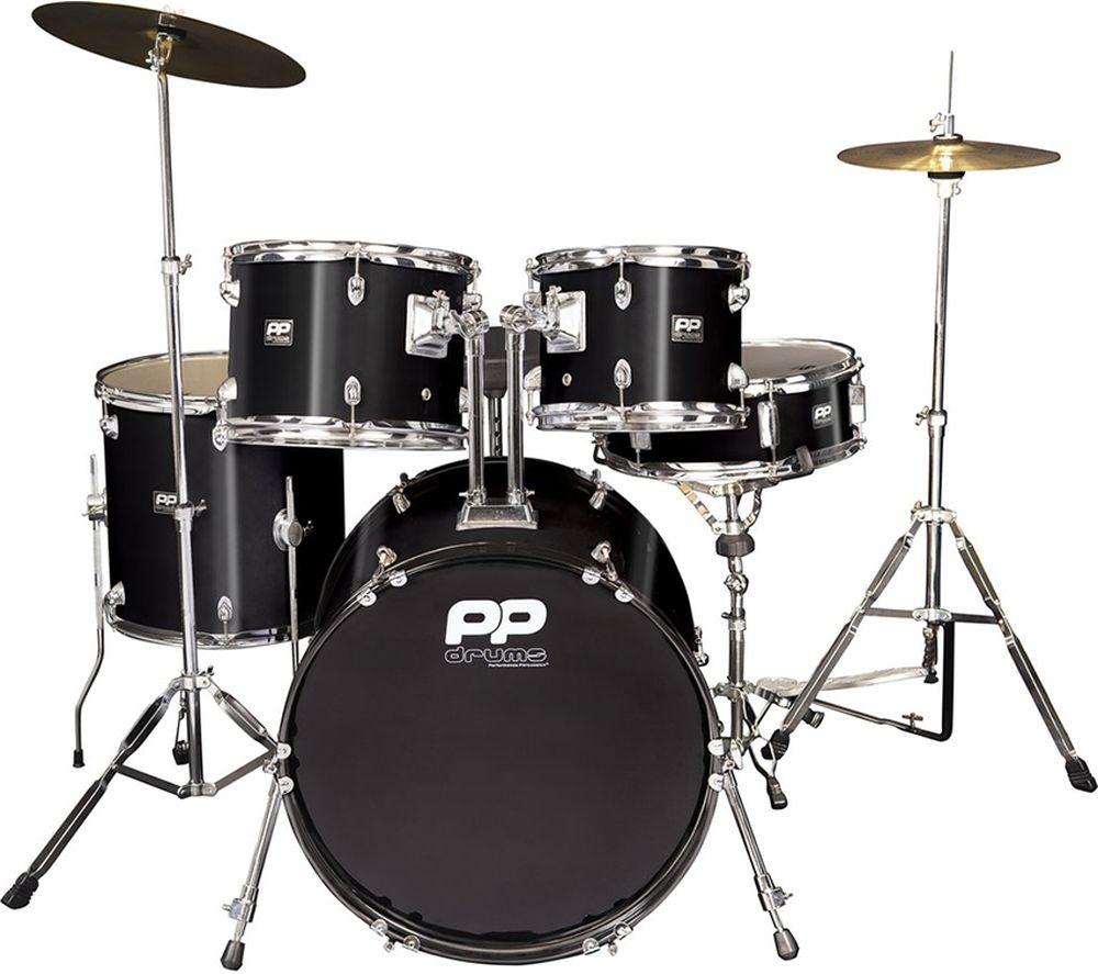 PP DRUMS PP220BLK 5 Piece Fusion Drum Kit - Black, Black