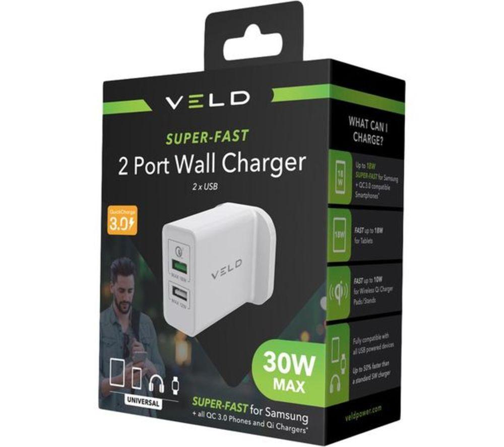 VELD VH30CW Super Fast 2-Port 30 W Wall Charger - White image number 3 of 9