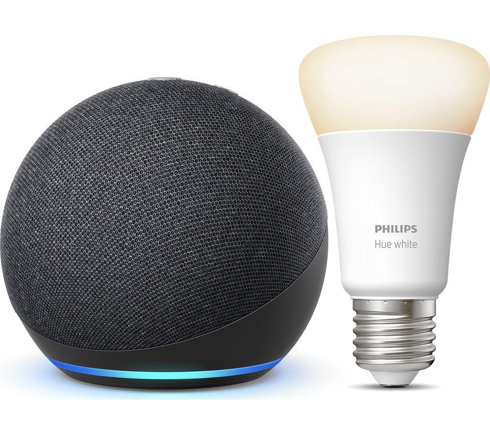 Philips hue white and colour ambiance mini smart bulb 2024 e27 starter kit & google home mini chalk bundle