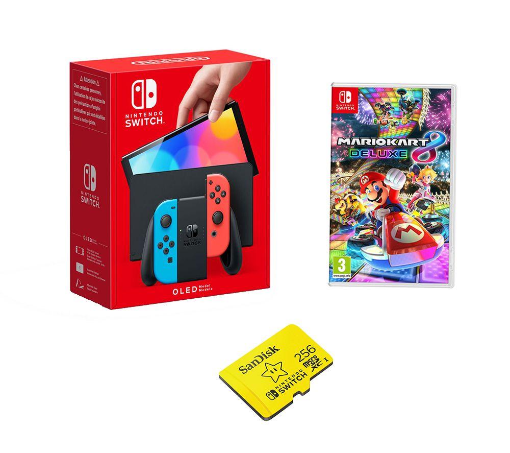 Buy NINTENDO Switch OLED Neon, Mario Kart 8 Deluxe & SanDisk 256 GB Memory Card Bundle Currys