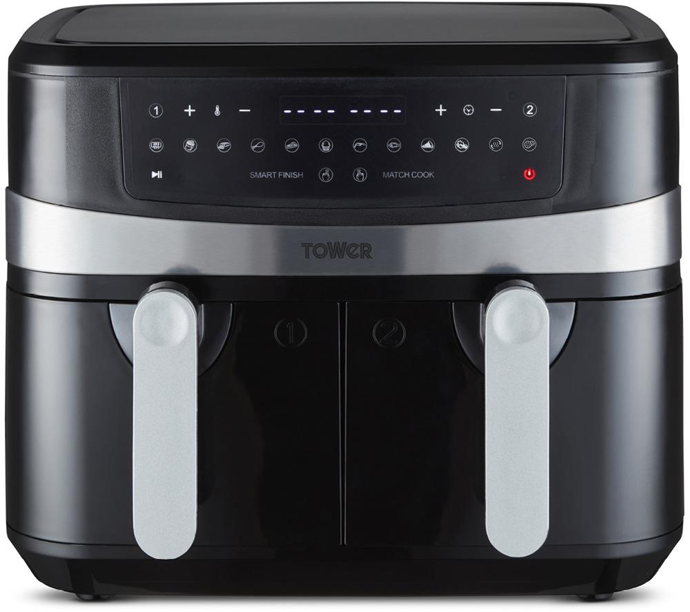 Image of Tower T17088 Vortx 9L Dual Basket Air Fryer with 10 One-Touch Presets, 1800W Power, Black