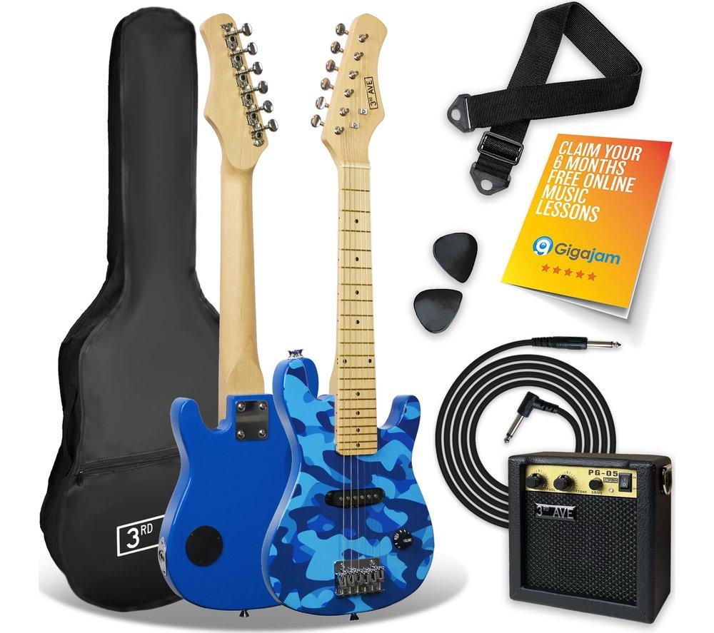 3RD AVENUE 1/4 Size Kids Electric Guitar Bundle - Blue Camo, Patterned,Blue