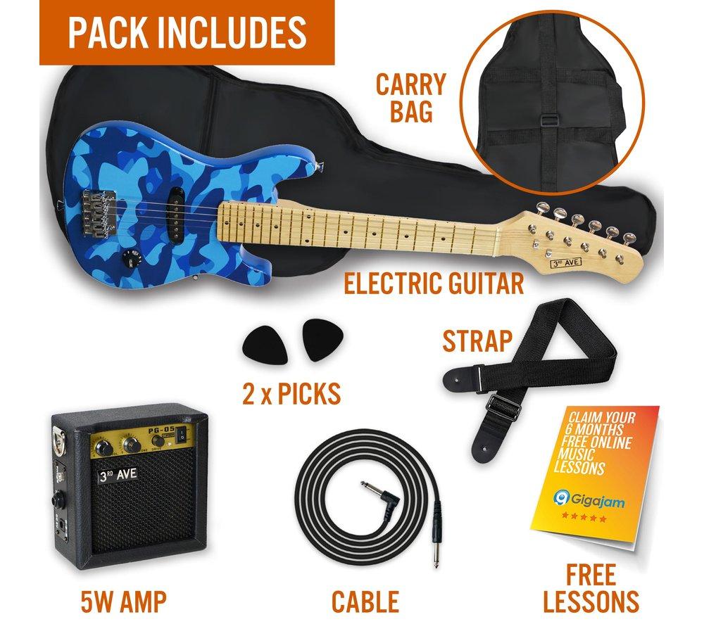 3RD AVENUE 1/4 Size Kids Electric Guitar Bundle - Blue Camo image number 3 of 6