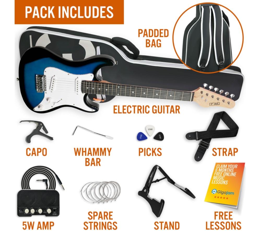 3RD AVENUE 3/4 Size Electric Guitar Bundle - Blueburst image number 3 of 6