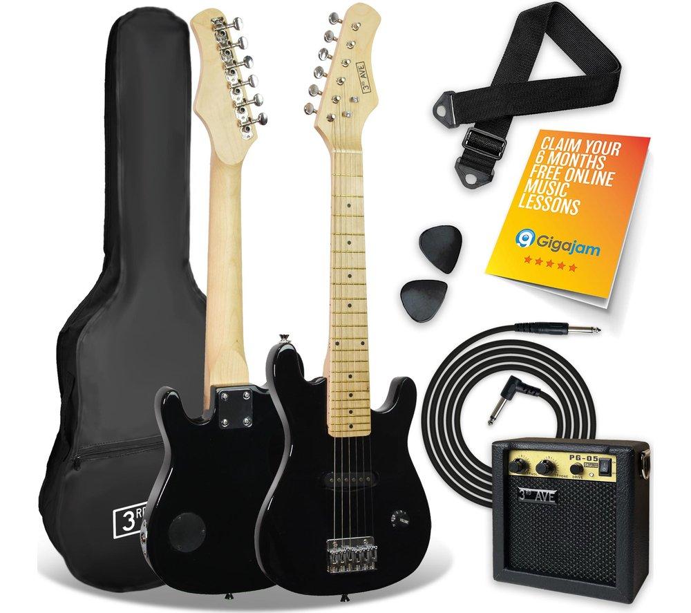 3Rd Avenue 1/4 Size Kids Electric Guitar Bundle - Black, Black