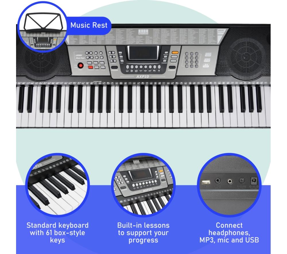 AXUS 61-Key Portable Electronic Keyboard - Black image number 2 of 6